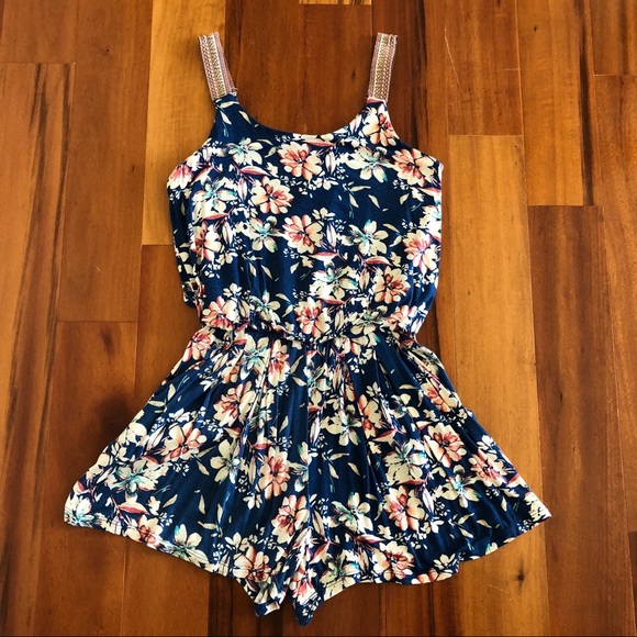 Xhilaration Pants - Royal blue floral romper